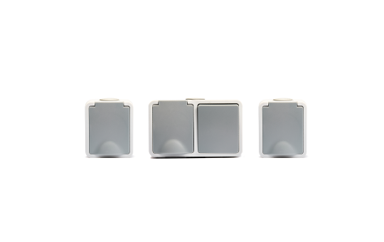 MC POWER Feuchtraum Schalter Steckdosen Set | 1x Kombi Schalter Steckdose horizontal + 2x Einszelsteckdose | Fix Heizkeller | IP54 Steckdose Lichtschalter mit Steckanschluss grau