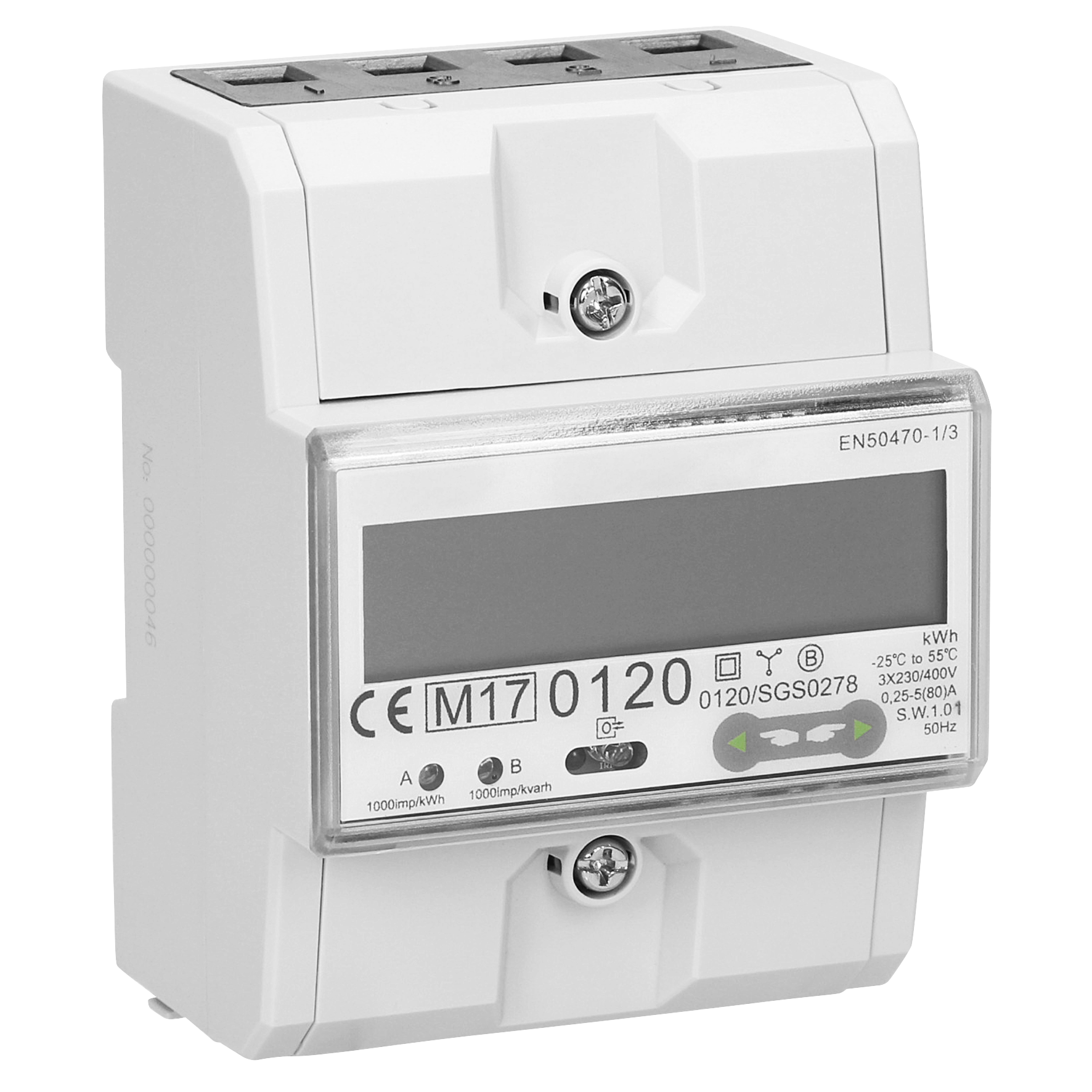 3-phasiger Stromzähler, 80A, RS-485-Anschluss, 4,5 Module, DIN TH-35mm