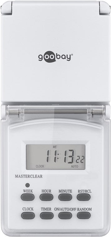Digitale Zeitschaltuhr / IP44 / Programmierbar / Indoor und Outdoor / LCD Display / Leicht zu bedienende / -10°C - 40°C / Dauerbetrieb möglich / Back Up Akku für 4 Tage / Weiß