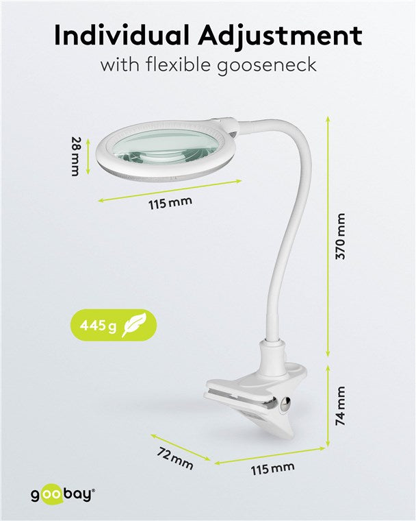 Goobay LED Lupenleuchte mit Klemme / Lupenlampe aus Plastik / 6 W Leistungsaufnahme, Farbtemperatur 6200 K / Lichtstrom 480 lm / Betriebsspannung 230 V (AC) / Weiß