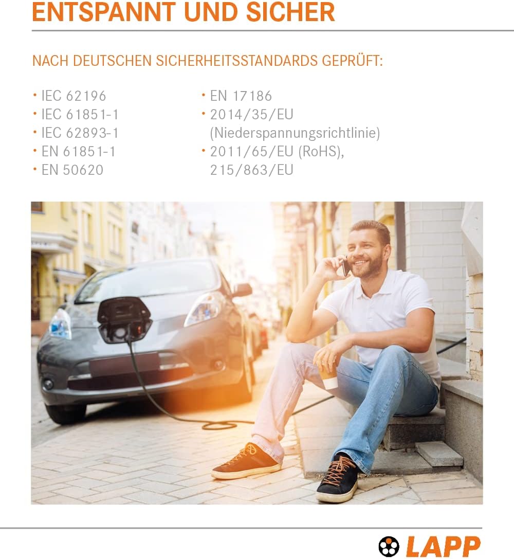 LAPP MOBILITY Typ 2 Ladekabel 22 KW 5m - Ladekabel E Auto 32a 3-Phasig - IP55 geschütztes Ladekabel Mode 3 - Ladekabel Typ 2 mit korrosionsresistenten Steckkontakten - geeignet für PHEV, BEV & EV