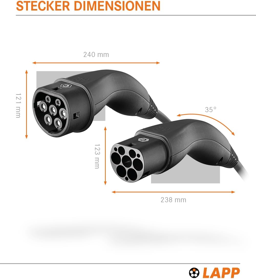 Lapp Mobility Helix Typ 2 Ladekabel 11 kW / Selbstaufrollend / 20 A / 3-Phasig / E-Auto Ladekabel / Mode 3 / 5m, Schwarz