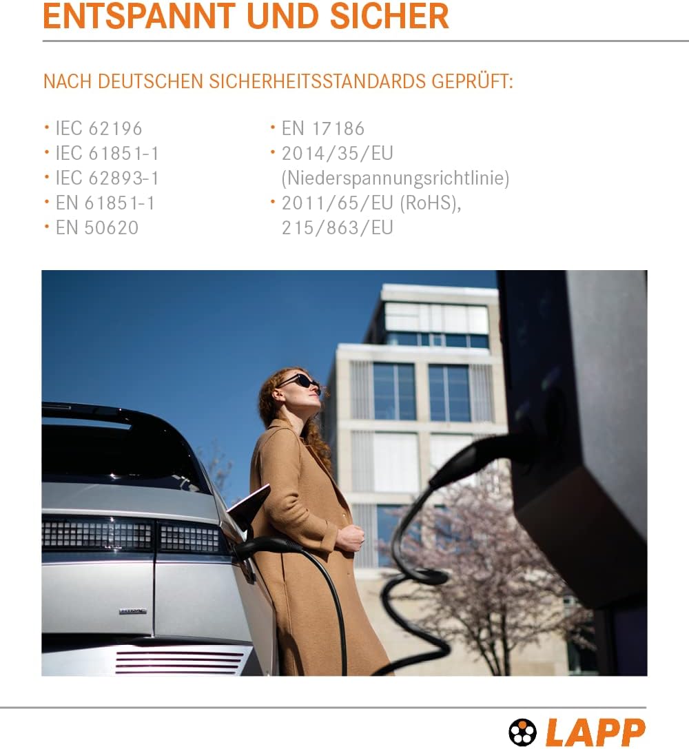 Lapp Mobility Helix Typ 2 Ladekabel 11 kW / Selbstaufrollend / 20 A / 3-Phasig / E-Auto Ladekabel / Mode 3 / 5m, Schwarz