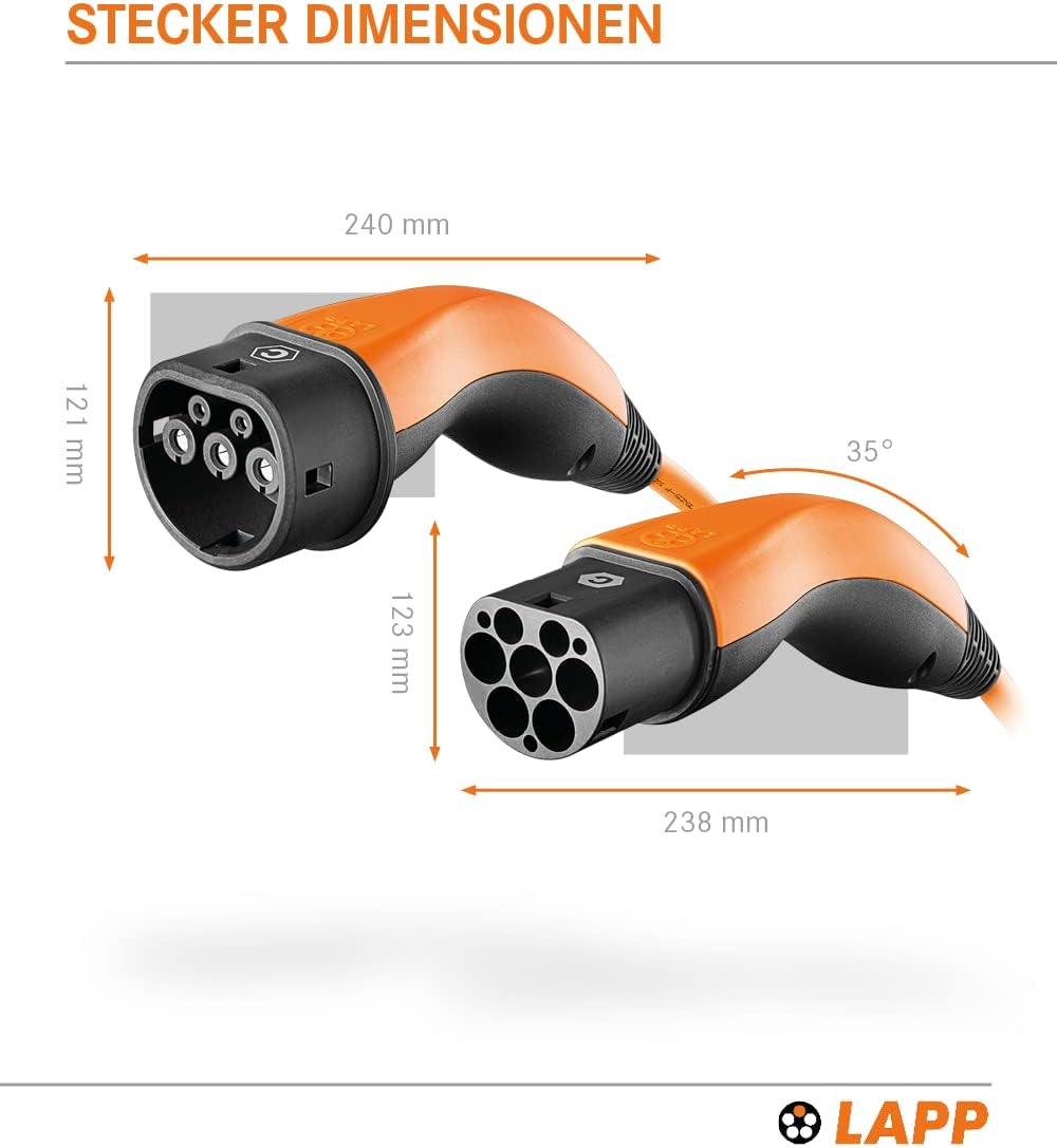 Lapp Mobility Helix Typ 2 Ladekabel 7,4 kW / Selbstaufrollend / 32 A / 1-Phasig / E-Auto Ladekabel / Mode 3 / 5m, Orange