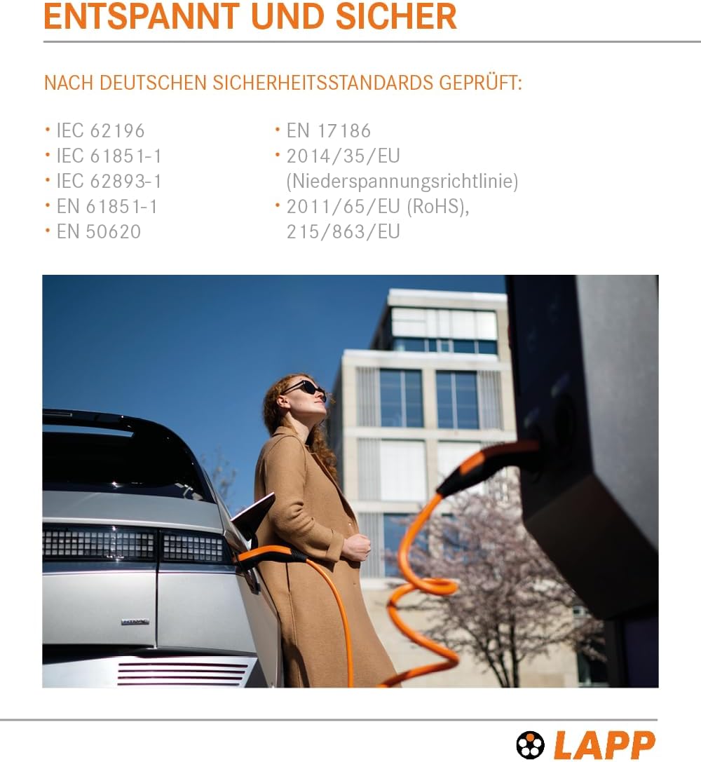 Lapp Mobility Helix Typ 2 Ladekabel 7,4 kW / Selbstaufrollend / 32 A / 1-Phasig / E-Auto Ladekabel / Mode 3 / 5m, Orange