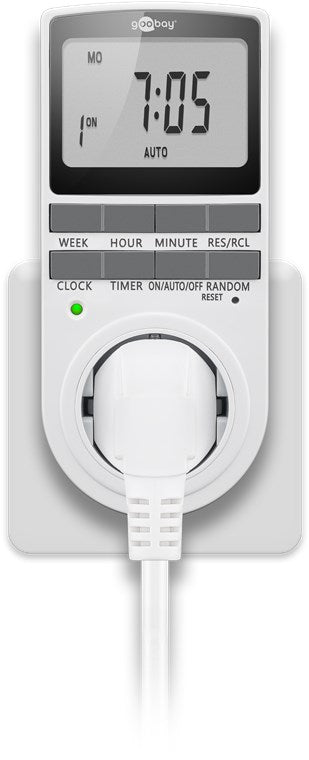 Zeitschaltuhr digital mit 16 Programmen - Zeitschaltuhr Steckdose mit Zufallsmodus zum Einbruchschutz - Timer Steckdose inkl. 100 Tage Back-up Akku - 3680W - 230V (AC) - 16A