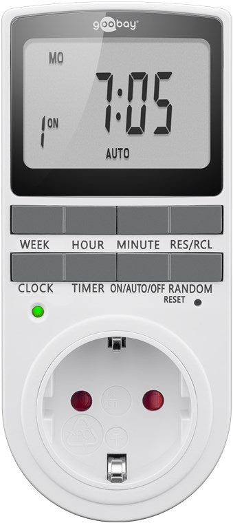 Zeitschaltuhr digital mit 16 Programmen - Zeitschaltuhr Steckdose mit Zufallsmodus zum Einbruchschutz - Timer Steckdose inkl. 100 Tage Back-up Akku - 3680W - 230V (AC) - 16A