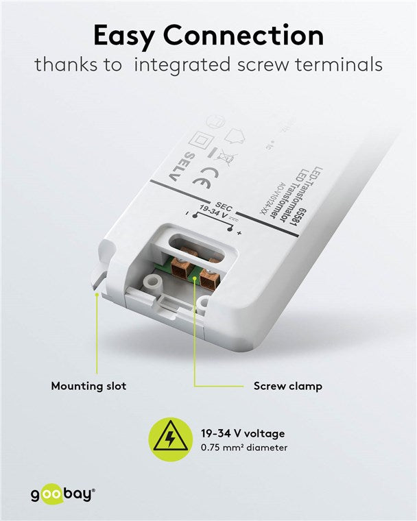 Goobay LED Trafo 350 mA / 12 W / LED Transformator für Konstantstrom / LED Treiber Konstantstromquelle / Transformator Innenbeleuchtung / Netzteil Licht