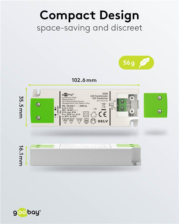 Goobay LED Trafo 500 mA / 20 W / LED Transformator für Konstantstrom / LED Treiber Konstantstromquelle / Transformator Innenbeleuchtung / Netzteil Licht