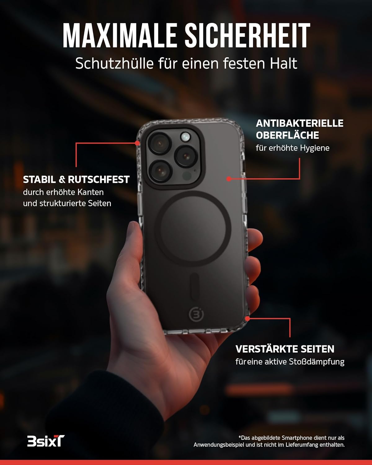 3sixT 65919 3in1 Protection Bundle für iPhone 15 Pro/Hülle Displayschutz & Kamera Schutz Set/Inkl. Handyhülle Panzerglas Kamera Protektor stoßfest / 3in1 Hüllen Set iPhone 15