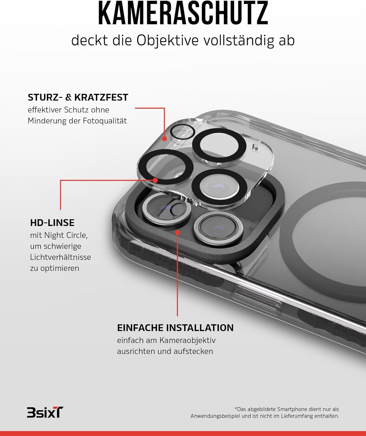 3sixT 65919 3in1 Protection Bundle für iPhone 15 Pro/Hülle Displayschutz & Kamera Schutz Set/Inkl. Handyhülle Panzerglas Kamera Protektor stoßfest / 3in1 Hüllen Set iPhone 15