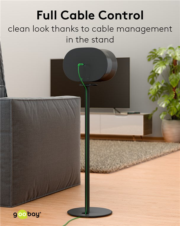 goobay Lautsprecherständer für Sonos Era 300 / Lautsprecherhalterung 5kg Tragkraft / Boxenständer mit Kabelmanagement / 71cm hoch / schwarz