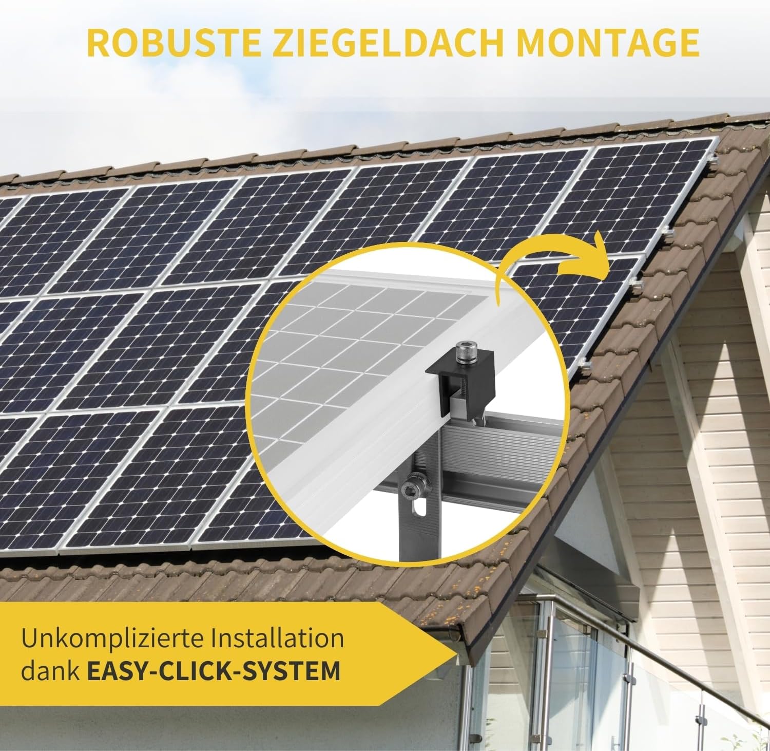 Solar Halterung Ziegeldach I Set für 2 PV Module 30-40mm I silber / schwarz I Solarmodul Halterung Balkonkraftwerk I Solarmodulbefestigungsset für Ziegeldächer aus Edelstahl
