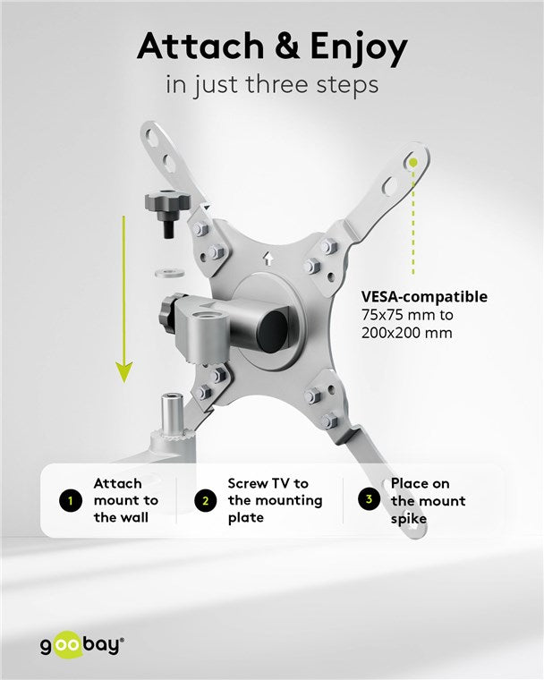 goobay TV Wandhalterung für Wohnwagen / schwenkbar & neigbar / max. 15kg / 13-43 Zoll / bis VESA 200x200mm kompatibel / für Wohnmobile, Wandhalterung Fernseher Samsung, Sony, Philips