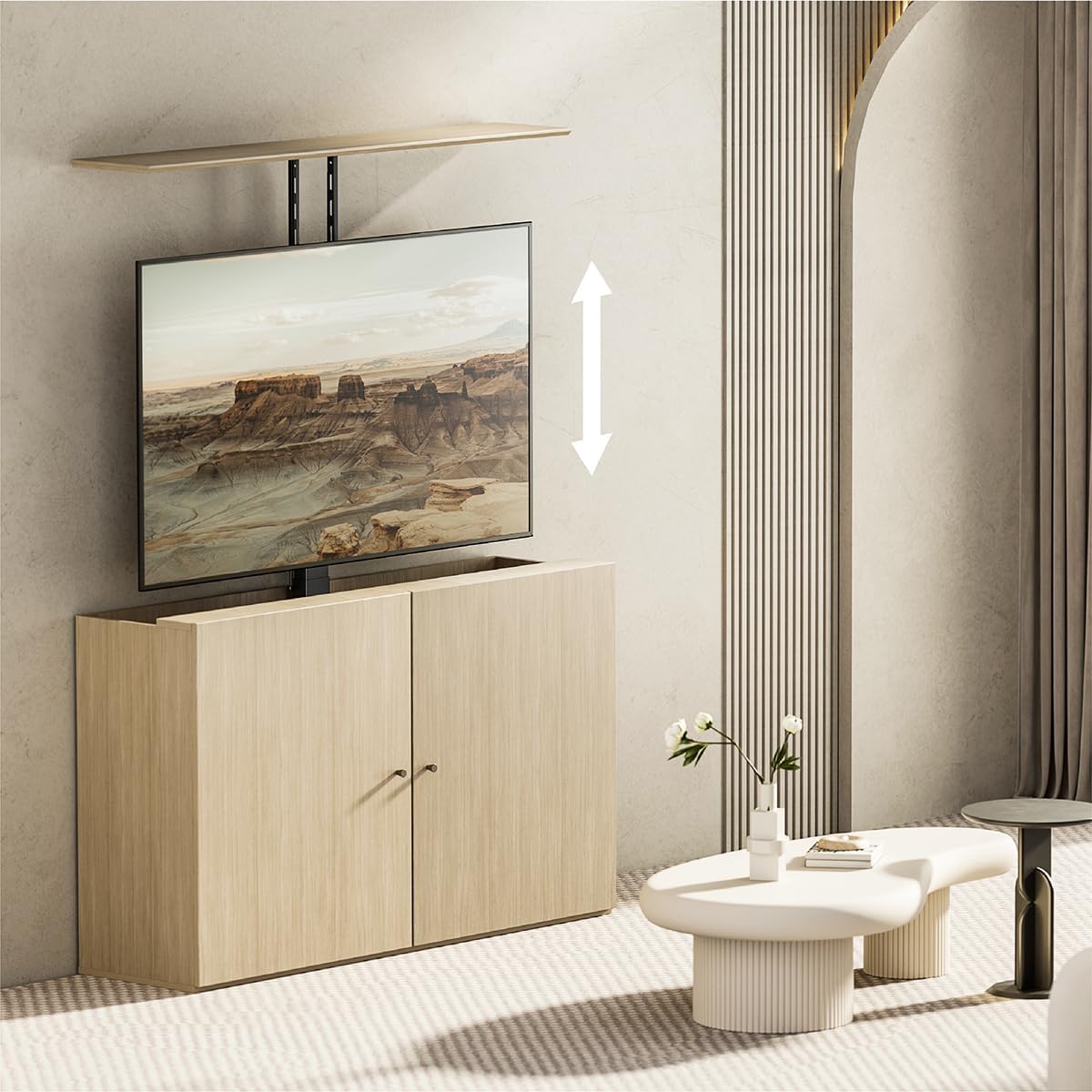 my wall TV Lift HP66-3L – Möbel- & Deckenmontage, Steuerung per Fernbedienung, App & Sprachbefehl (Alexa/Google), für 43"-88" (109-224 cm), bis 60 kg