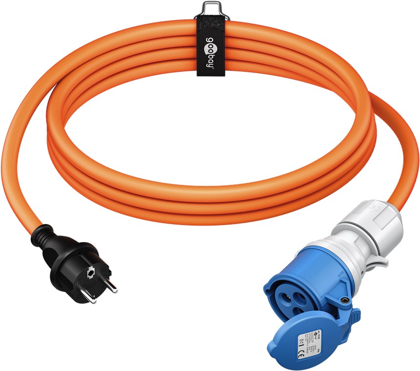 goobay CEE-Adapterkabel für Wohnwagen 5m Schutzkontakt auf CEE-Buchse mit Verschlusskappe, IP44, Kabel für Camping, Wohnmobil und Wohnwagen