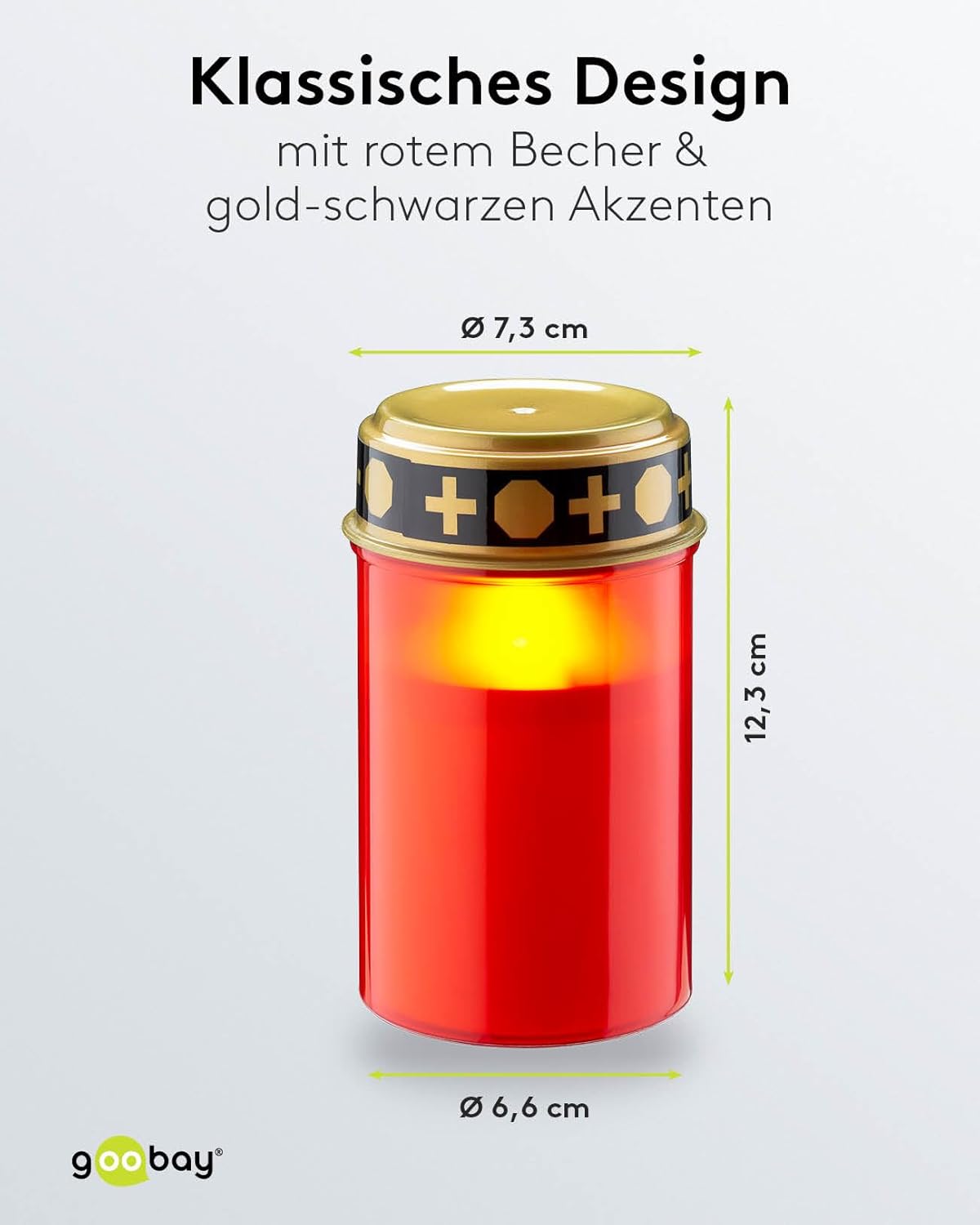 LED Grablicht mit Timer/Batteriebetrieben / LED Grabkerzen Outdoor / Friedhof Kerzen / Grablichter / Ewiges Licht / Grablampe / Rot / Batterie 2x C/LR14