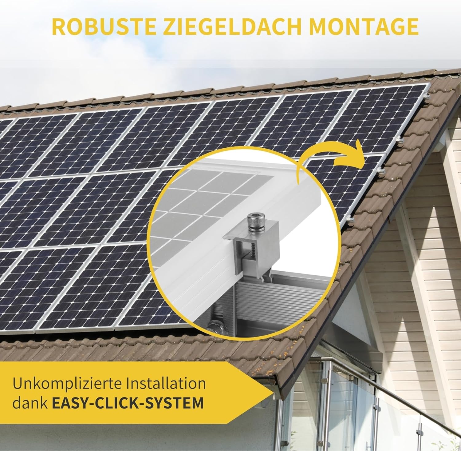 Solar Halterung Ziegeldach I Set für 2 PV Module 30-40mm I silber I Solarmodul Halterung Balkonkraftwerk I Solarmodulbefestigungsset für Ziegeldächer aus Edelstahl I PV-Halterung Montageset