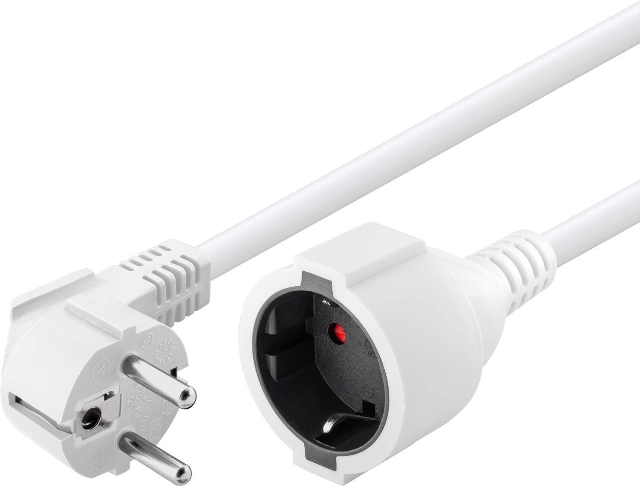 Goobay Gewinkeltes Strom Verlängerungskabel / Schutzkontakt Stecker 250V Schutzkontakt 2 Meter Stromkabel Verlängerung für Innenbereich / Weiß / 2m