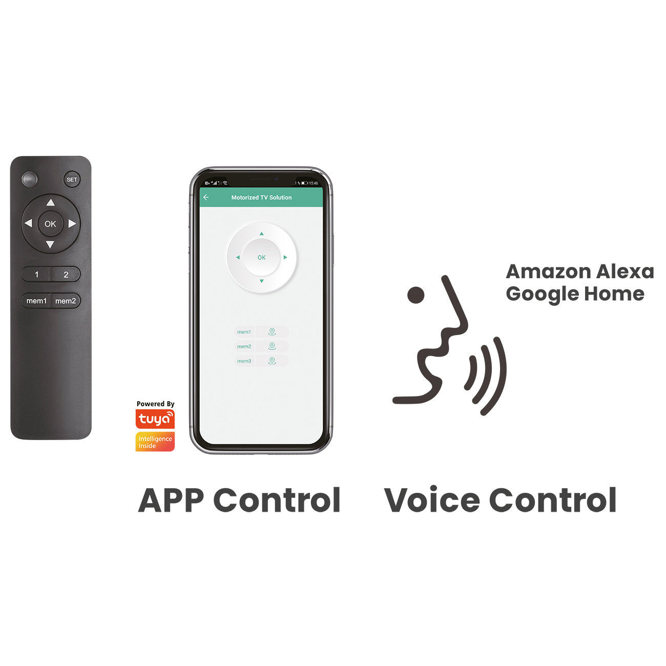 my wall Motorisierter TV Deckenhalter - HL49ML Smart Home, Alexa und Google Home Kompatibel, Sprachsteuerung, TV Deckenhalterung elektrisch, Klappbar, Schwenkbar, Fernbedienung oder App Steuerung