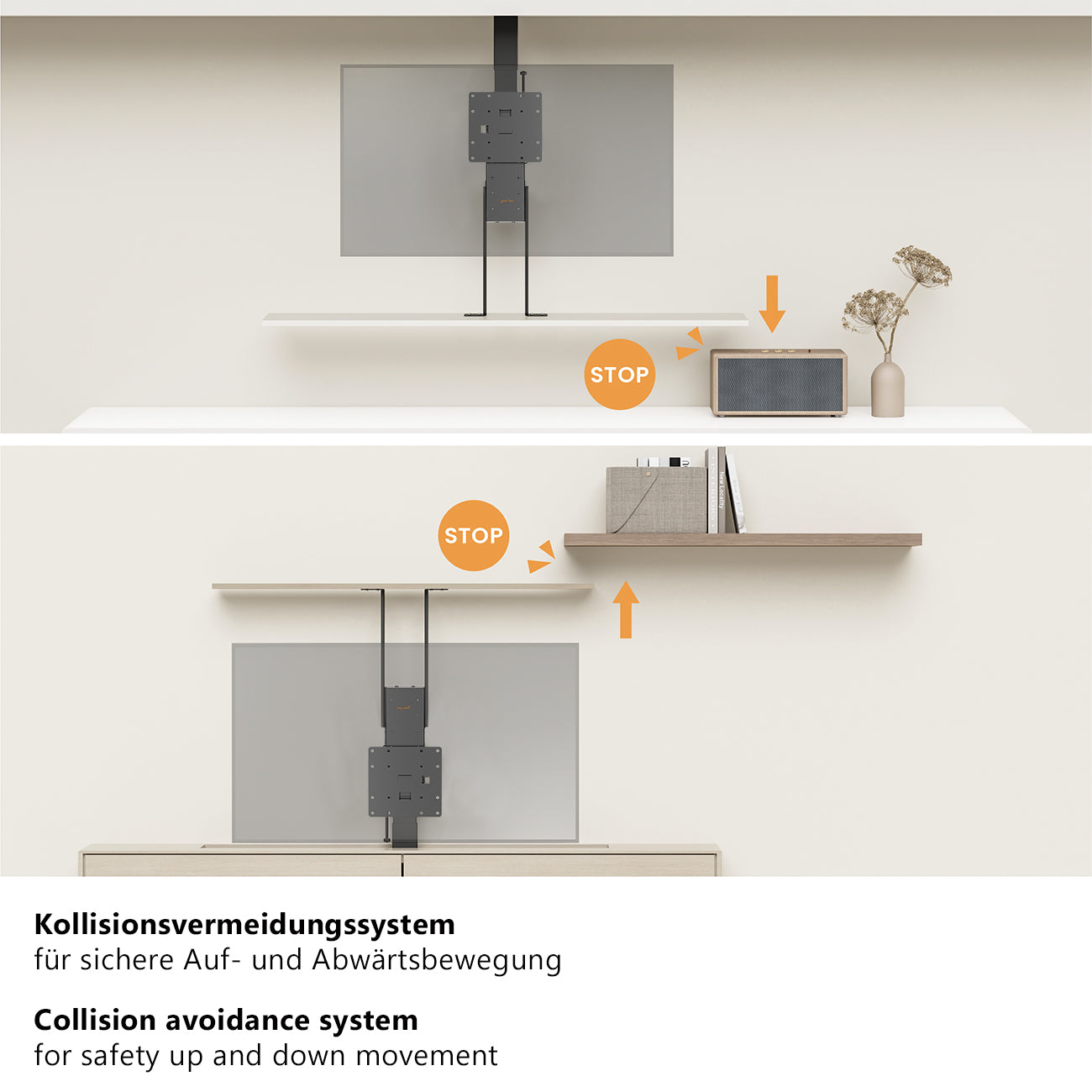 my wall TV Lift HP66L – Steuerung per Fernbedienung, App & Sprachbefehl (Alexa/Google), für 17"-32" (43-81 cm), Möbel- & Deckenmontage, bis 45 kg