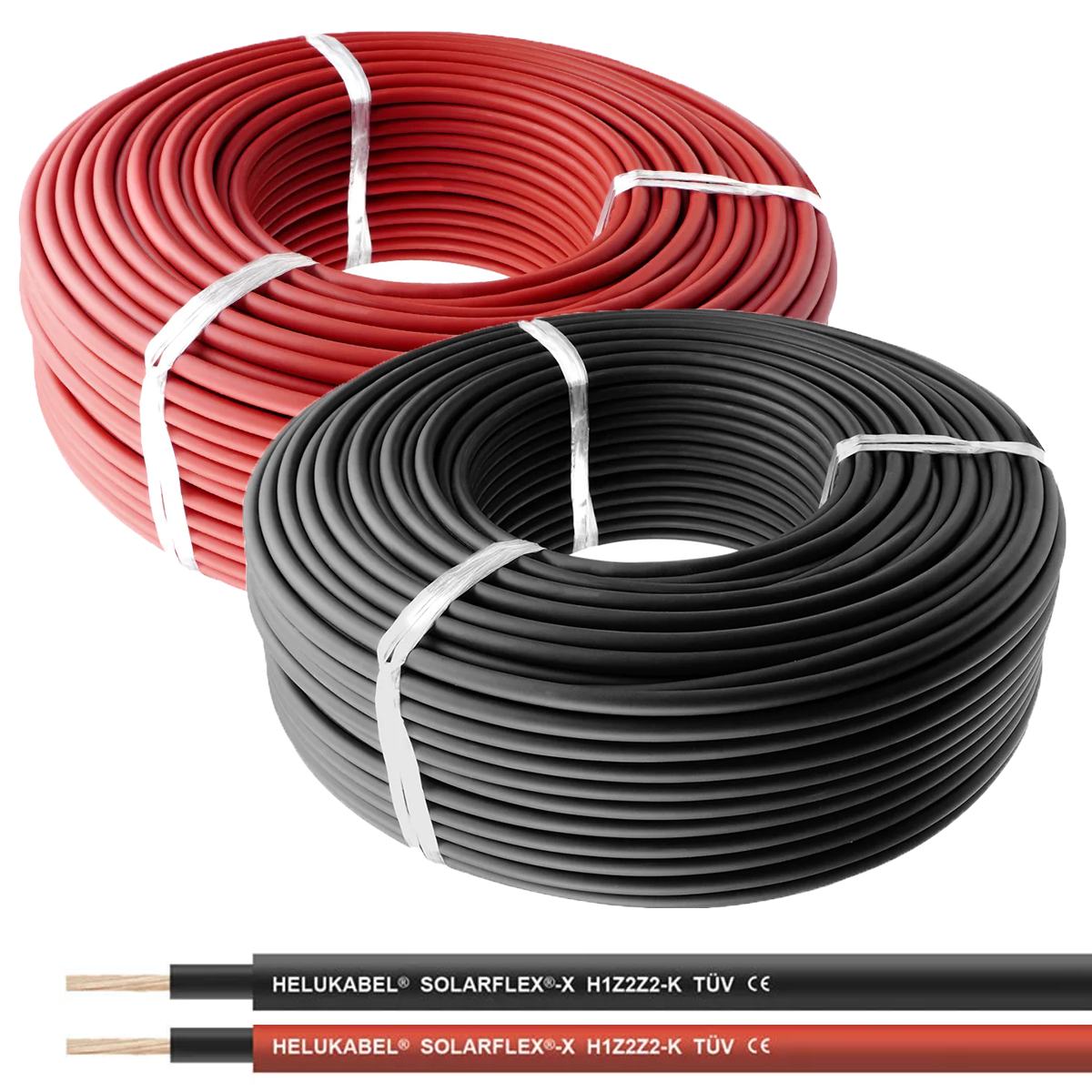 2er Pack rot + schwarz Solarkabel 6mm² - je 25m - UV-beständig, halogenfrei, flexibel, Photovoltaik Kabel, PV Kabel für Solarpanel, Wechselrichter & Laderegler